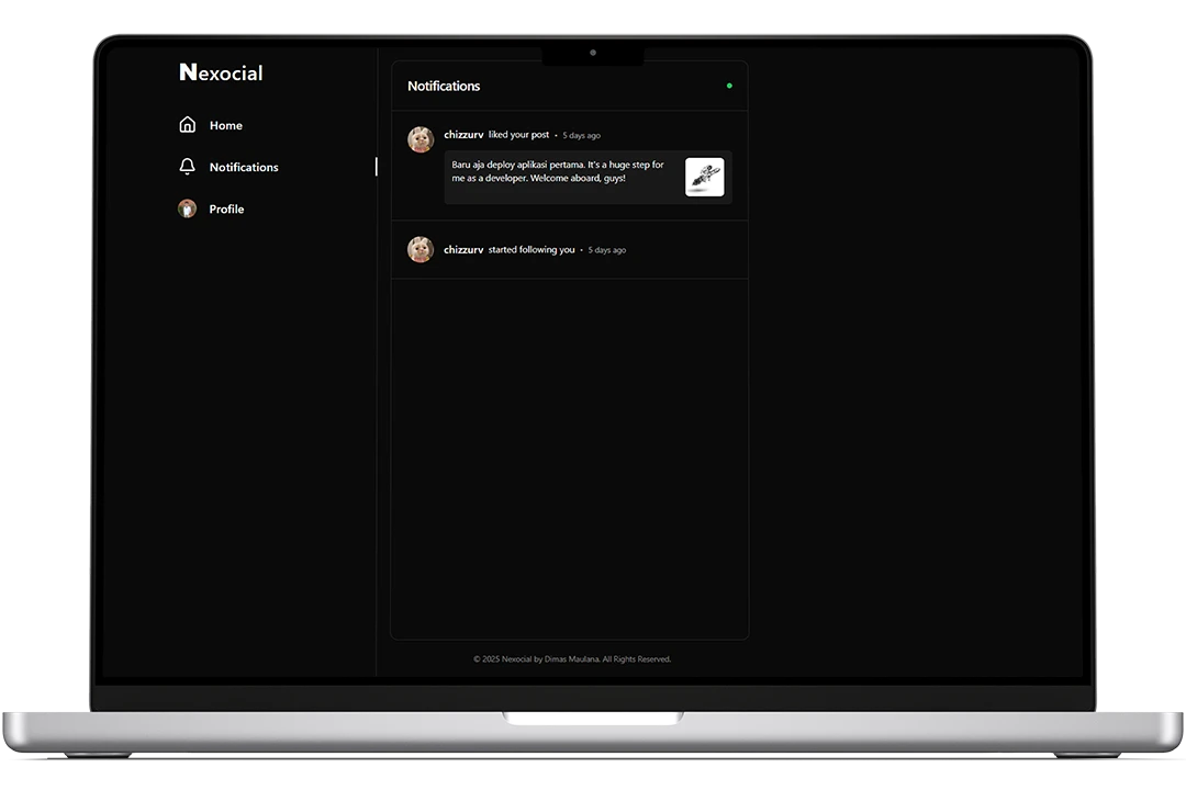 Nexocial Halaman Notifikasi